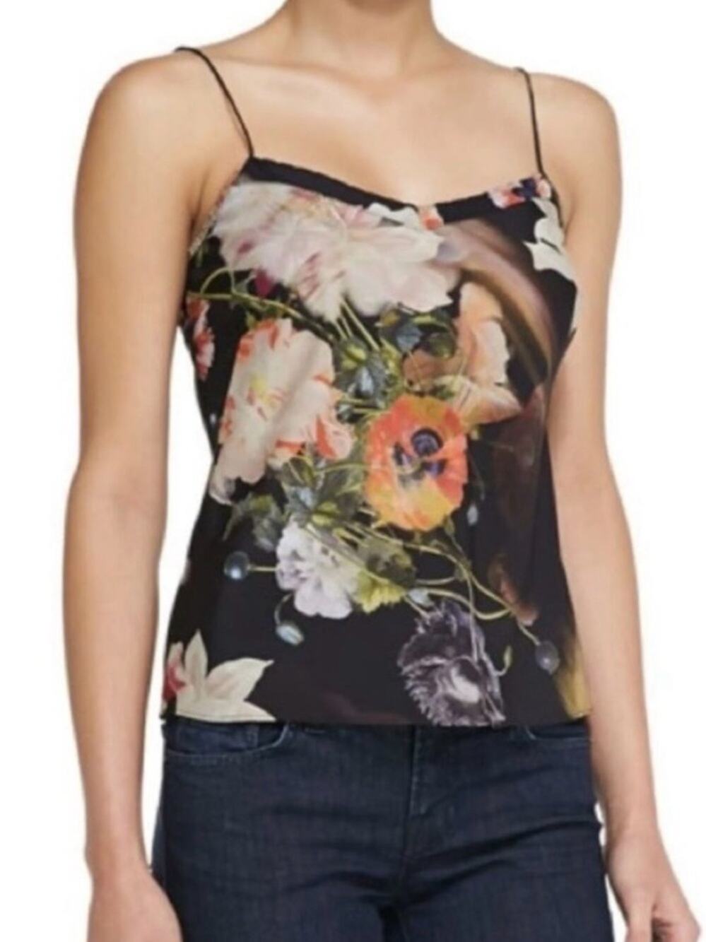 Ted Baker Cynaria Black Floral Spaghetti Strap Camisole Top blouse size large